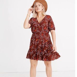 Madewell Maroon Ruffle-Wrap Dress in Windowbox Floral (Size 10)​